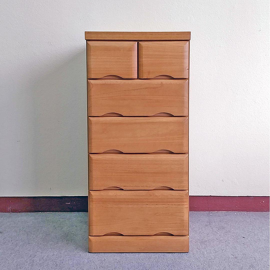 スリムチェスト　5段　幅45cm　日本製　天然木桐材　ナチュラル　すき間収納家具