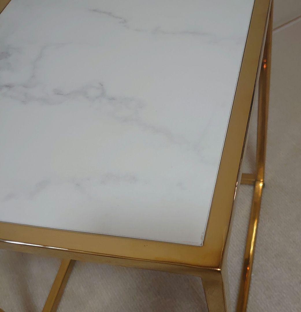 フランフラン　レーヌ ネストテーブル S マーブル×ゴールド