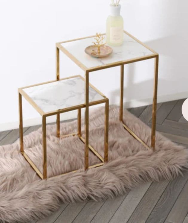 フランフラン　レーヌ ネストテーブル S マーブル×ゴールド