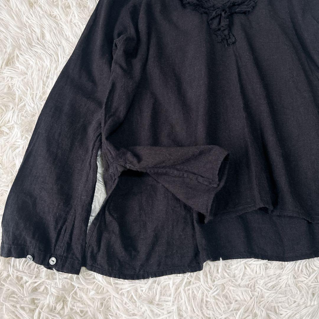 45R コットン100% フリルブラウス ブラック やわらか素材 ナチュラル風合