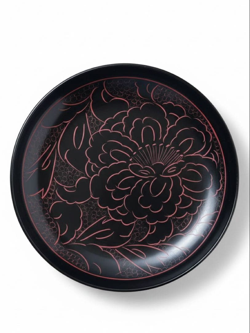 【未使用】最高級 輪島塗 銘々皿 5枚セット 牡丹彫 天然木 漆器