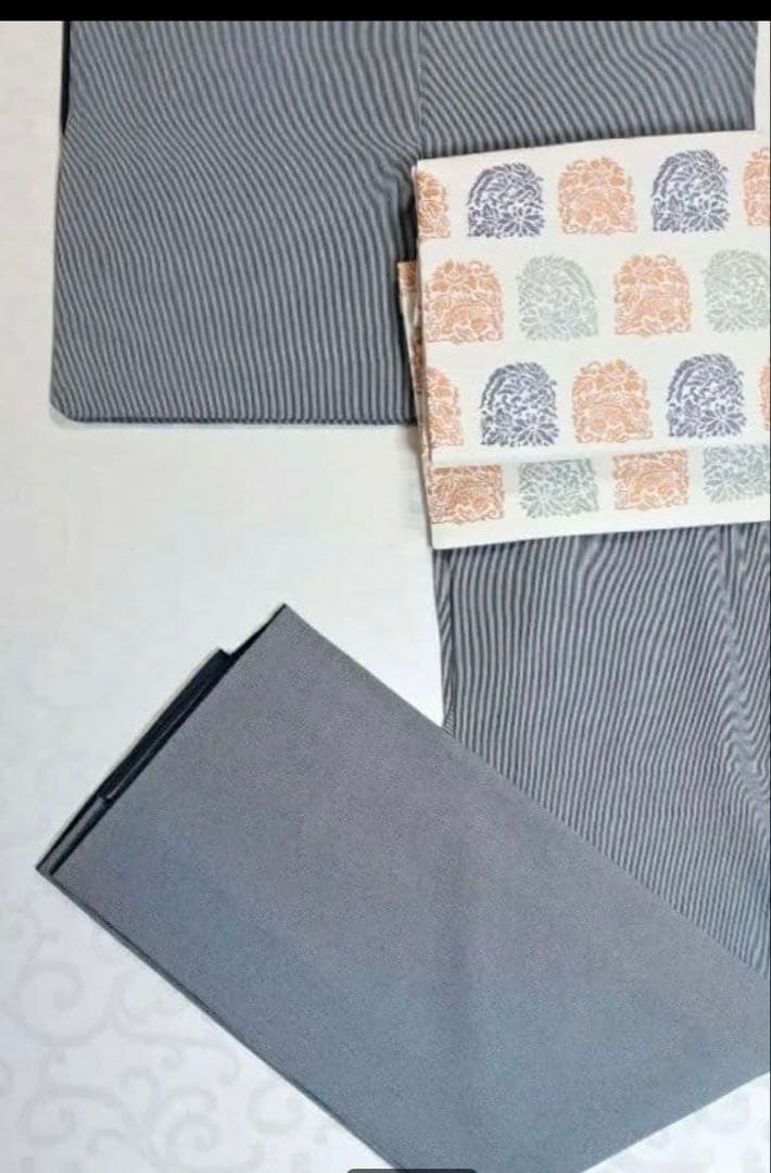 江戸小紋 万筋　黒x薄グレー袷　正絹　縞　丈160 裄65、5 紋なし