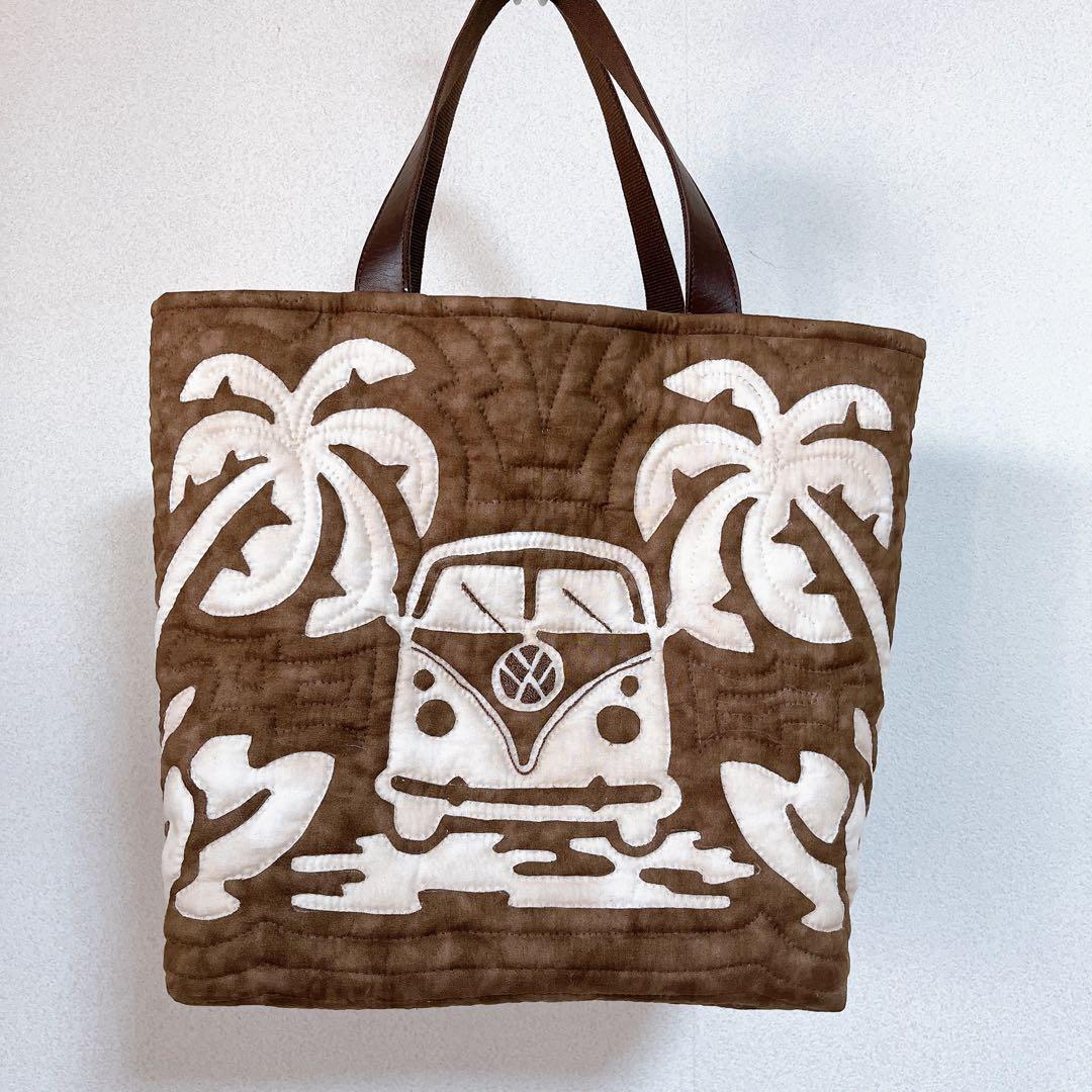 ハワイアンキルトバッグ、えみこちゃん様ページ、ブラウンバスとサーフボード