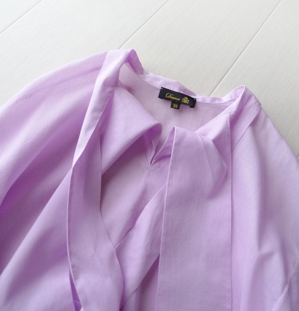 美品 ドゥロワー 7万円 オーガンジー素材リボンシャツ ブラウス Drawer