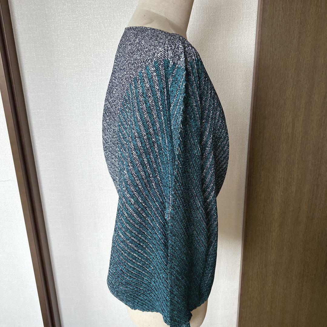 専用　ISSEY MIYAKE プリーツ　バイカラー　ブラウス　変形　グリーン