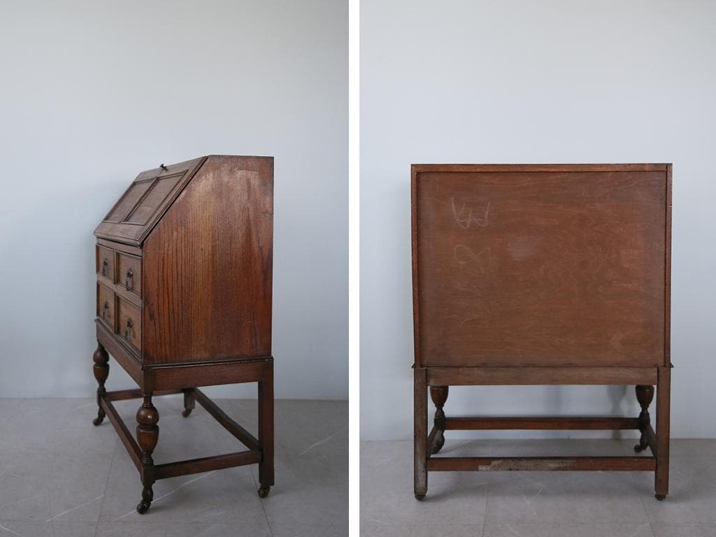 英国アンティーク木製ライティングビューロー/勉強机デスク/テーブル(91-65)