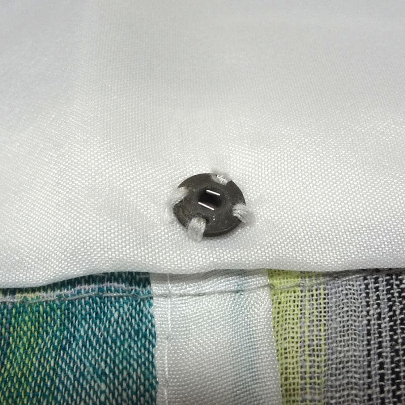 夏着物　白地に黒と緑の格子柄　シボ加工の洗える着物