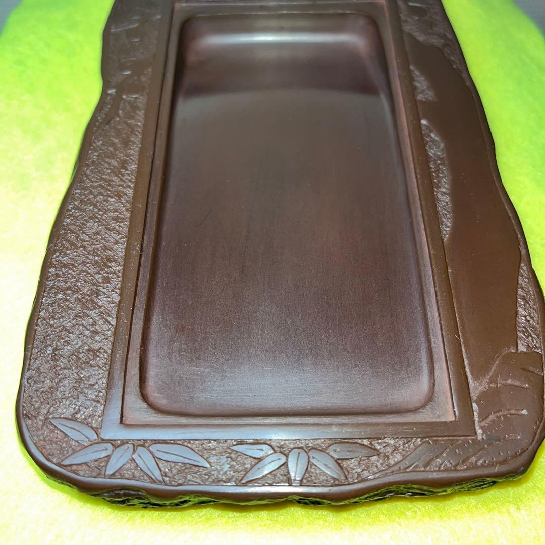 ⭕️赤間硯　共蓋付き　研堂作　梅花彫刻硯　美品　墨持ちが良い　硯