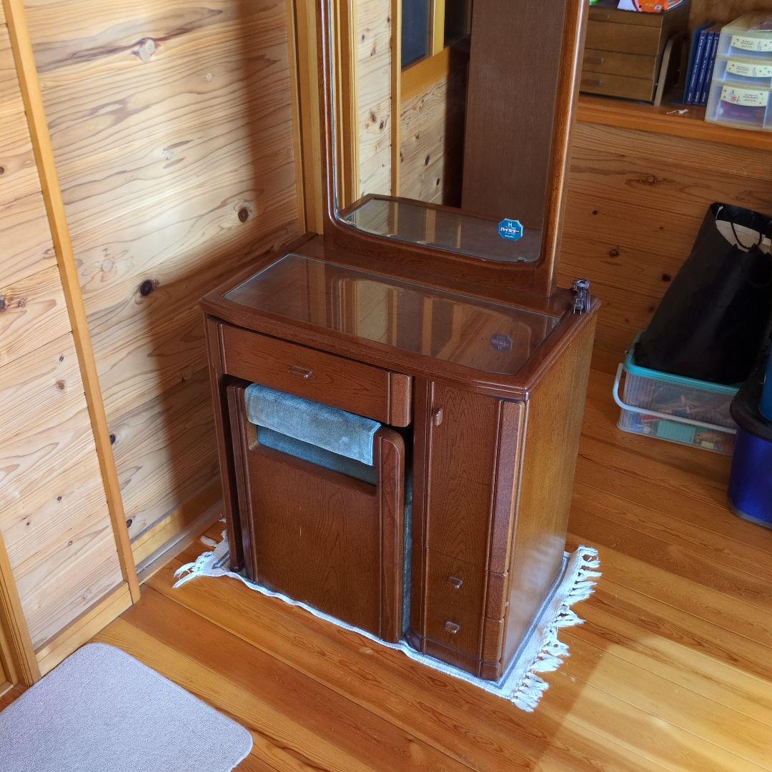 マイナス送料【お引き取り発送どちらでもレトロ】ブラウン 木製 ドレッサー 鏡台