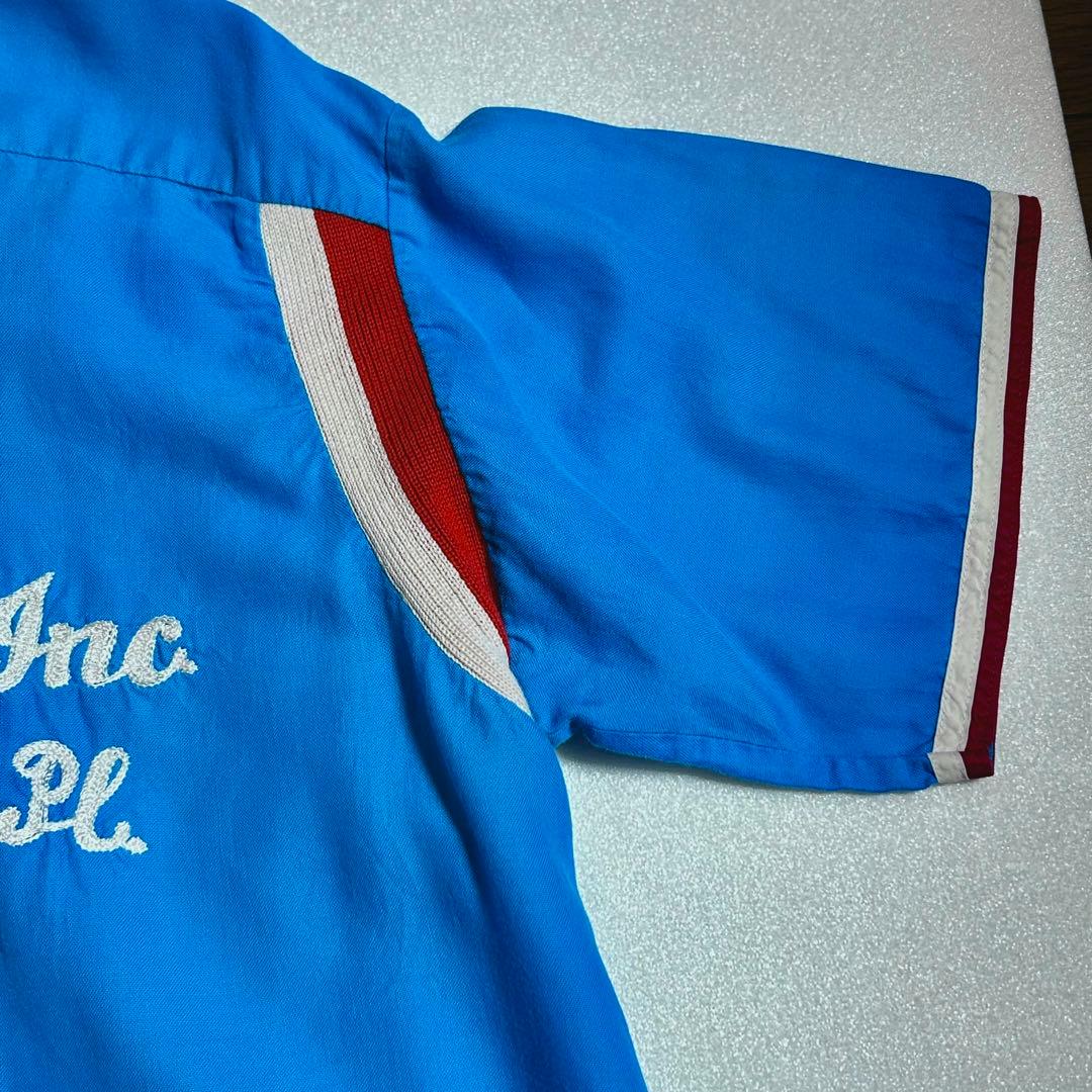 60s Hiltonヒルトン　ボーリングシャツ　L ターコイズブルー⑨