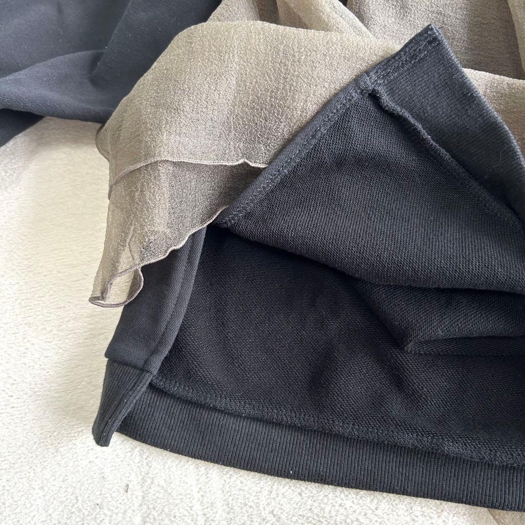 【WILLFULLY】チュールフリル異素材スウェット　ブラック　F 体型カバー