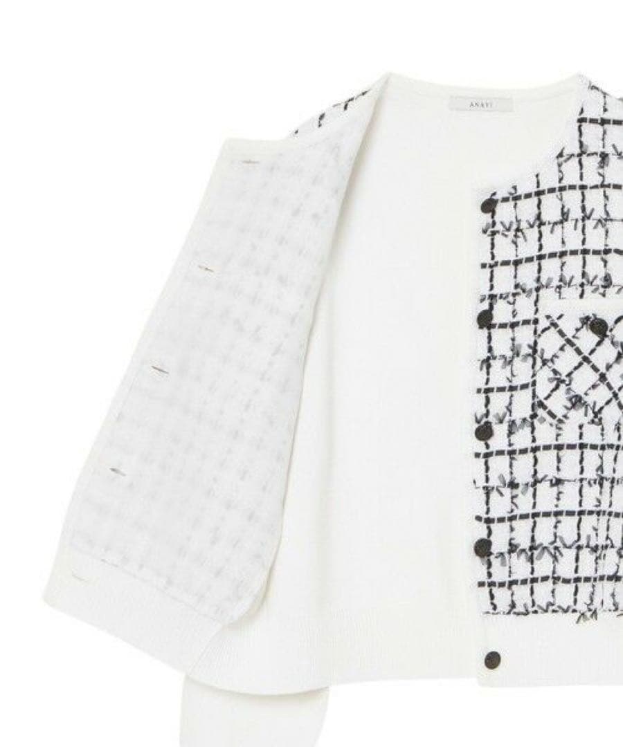 新品☆ANAYI チュールツイードニットコンビ カーディガン/セオリー、23区