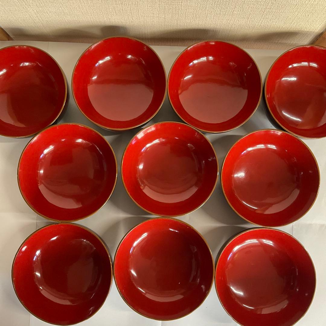 輪島塗　天然木蒔絵「竹に雀文」吸物椀(雑煮椀)10脚揃　明治後期から大正頃