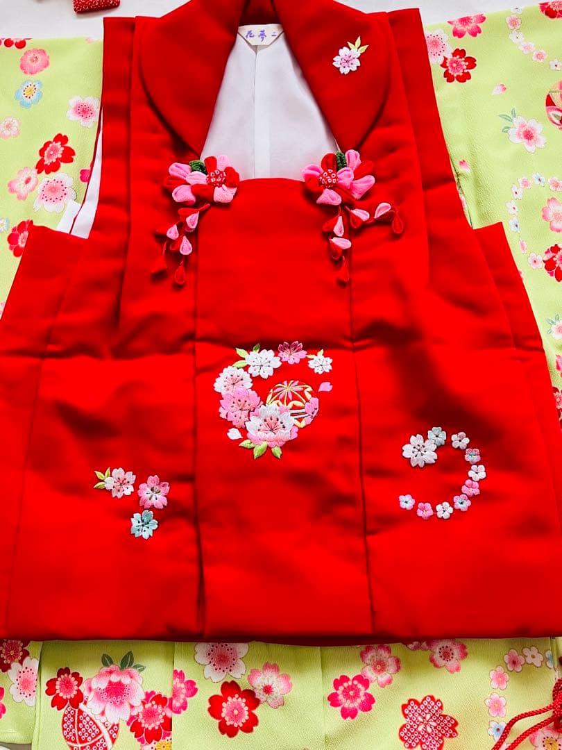 七五三 3歳女の子用被布 赤に花柄