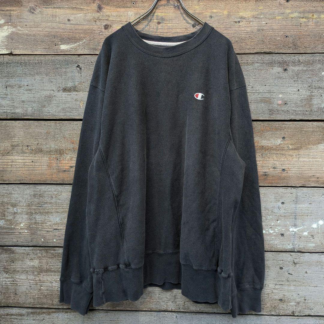 90s　Champion　リバースウィーブ　炭黒　刺繍　ヘビーウェイト　フェード