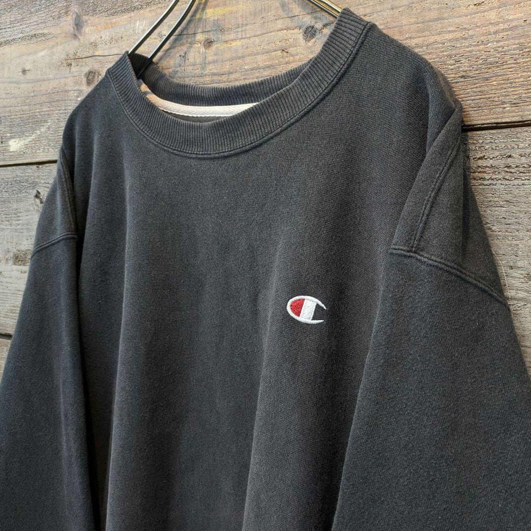 90s　Champion　リバースウィーブ　炭黒　刺繍　ヘビーウェイト　フェード