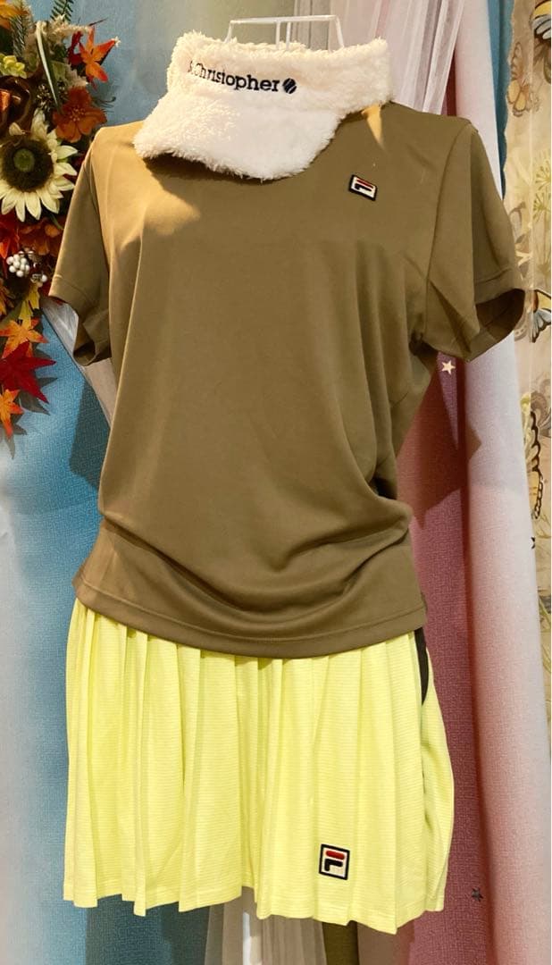No.867 FILA スモーキーYELLOWのプリーツ☆新品☆XL☆