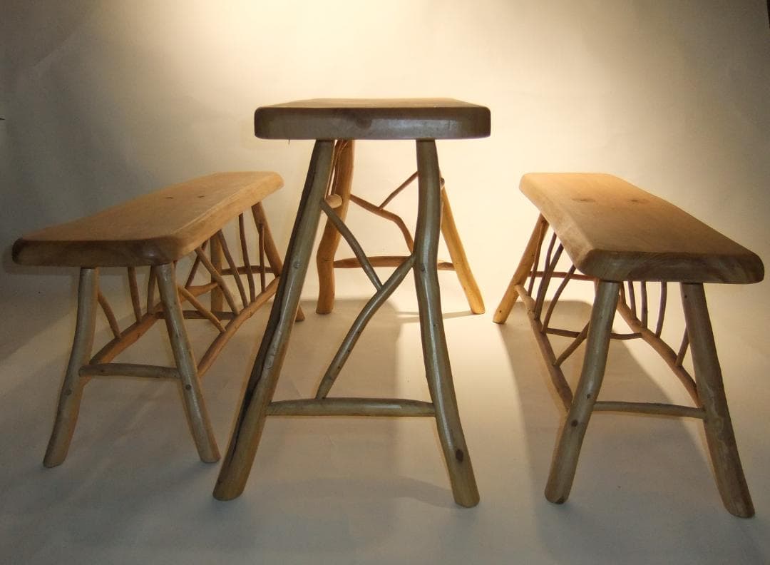 【稀少レア】デザイン木椅子★3点セット★アート芸術作品★手作りハンドメイド