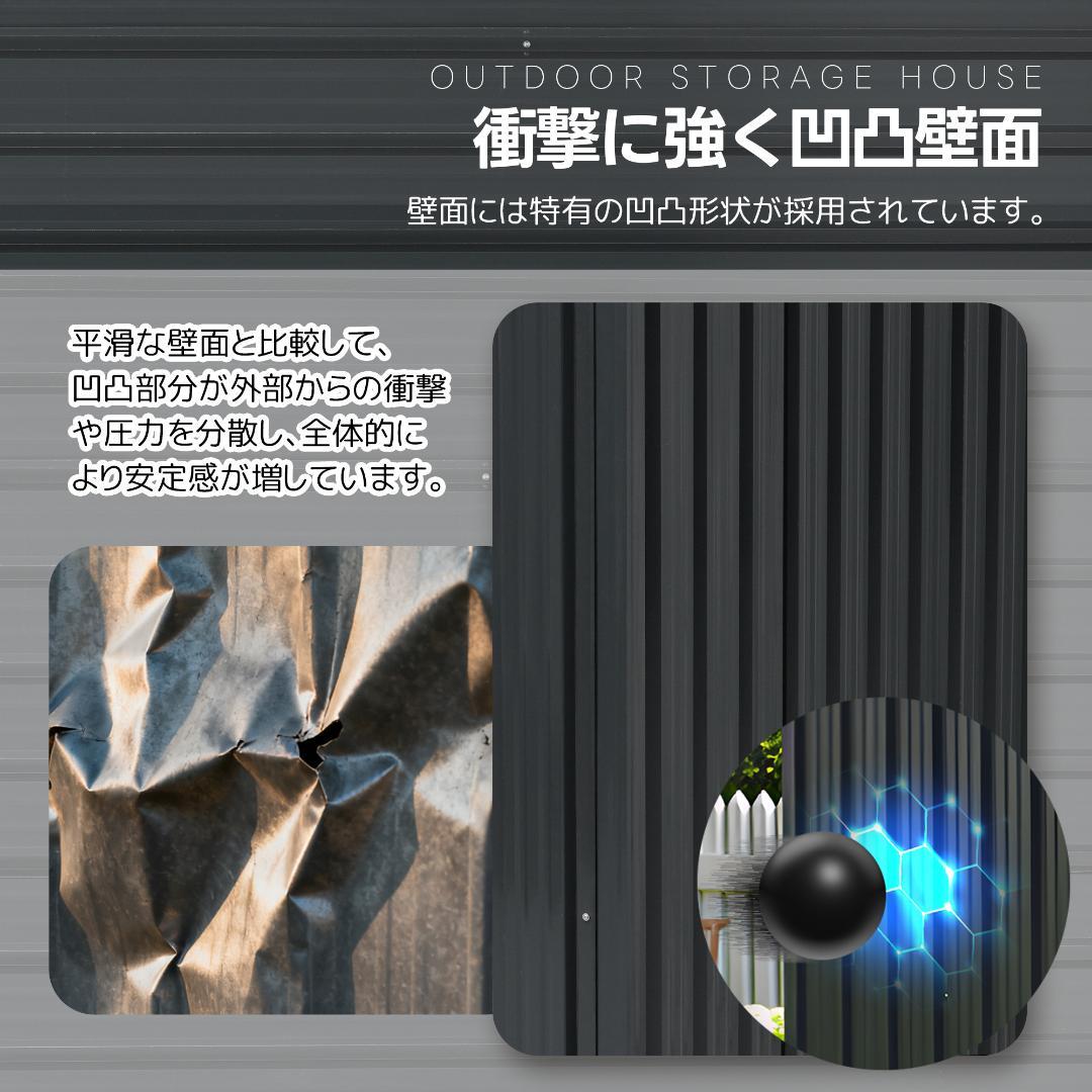 【収納ラック付き】戸外収納庫　防水・防錆　スチール物置　BLACK