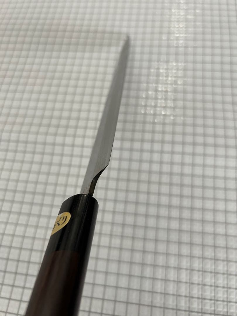 包丁 柳刃包丁 ダマスカス 安来鋼白紙２号 240mm 紫檀シノギ柄 刺身包丁②