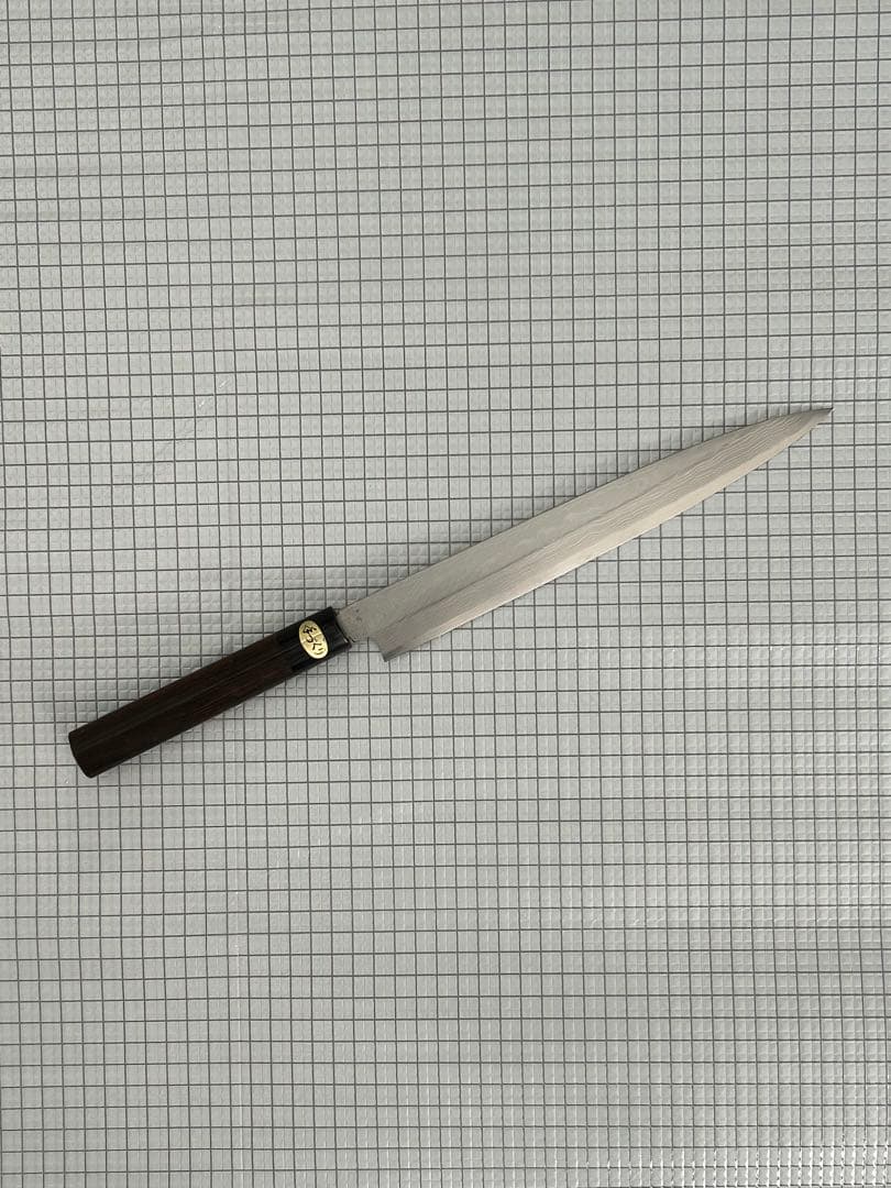 包丁 柳刃包丁 ダマスカス 安来鋼白紙２号 240mm 紫檀シノギ柄 刺身包丁②