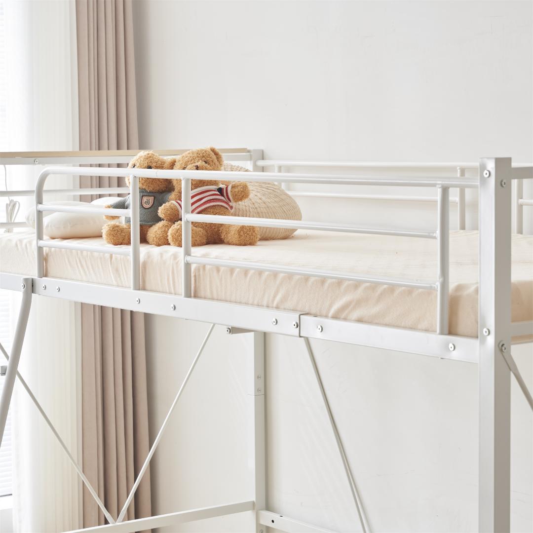 人気再入荷！ロフトベッド（S）コンセント・ローデスク付き耐荷重150kgホワイト