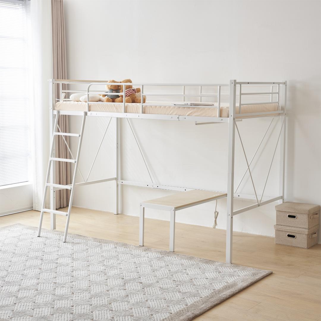 人気再入荷！ロフトベッド（S）コンセント・ローデスク付き耐荷重150kgホワイト