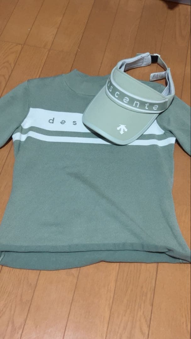 descenteライトグリーンシャツ サンバイザーセット サイズM