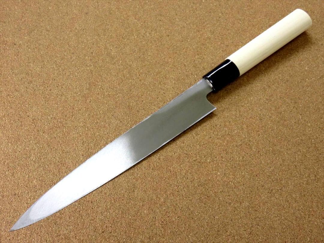 関の刃物 柳刃包丁 205mm SK5 軟鉄 片刃 右利き用 刺身包丁 朴の木