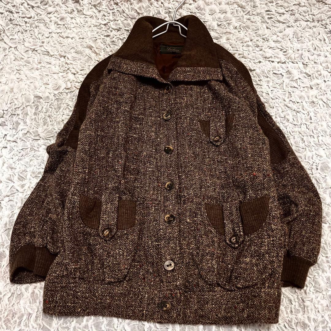 絹シルク15%【レリアンLeilian】希少 ツイード ジャケットコート 13+