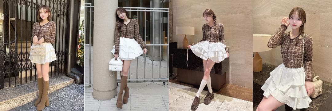 ダーリッチ darich ボリュームフリルツイードニットミニワンピース BLK