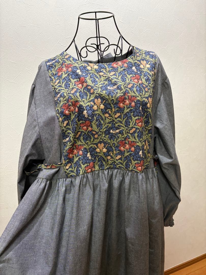 割烹着 おしゃれ ハンドメイド【ウィリアム モリス アイリス】