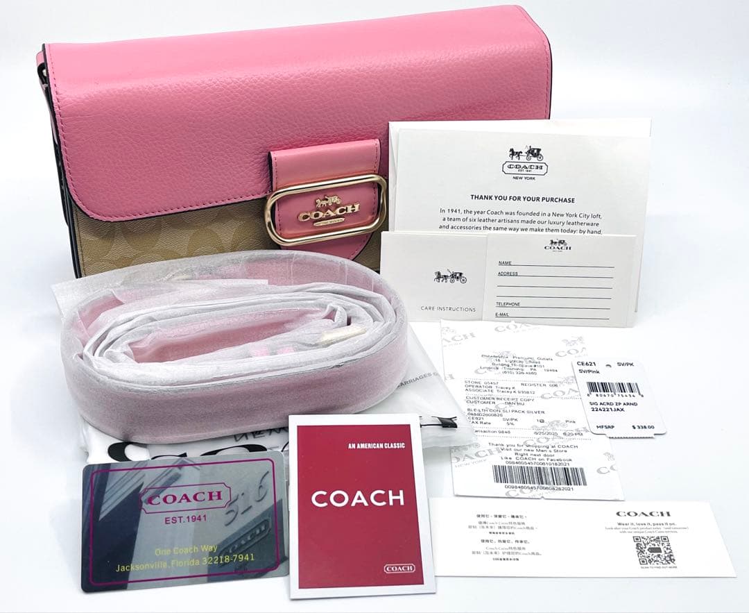 【新品・未使用】COACH シグネチャー ピンク フラップ ショルダー バッグ