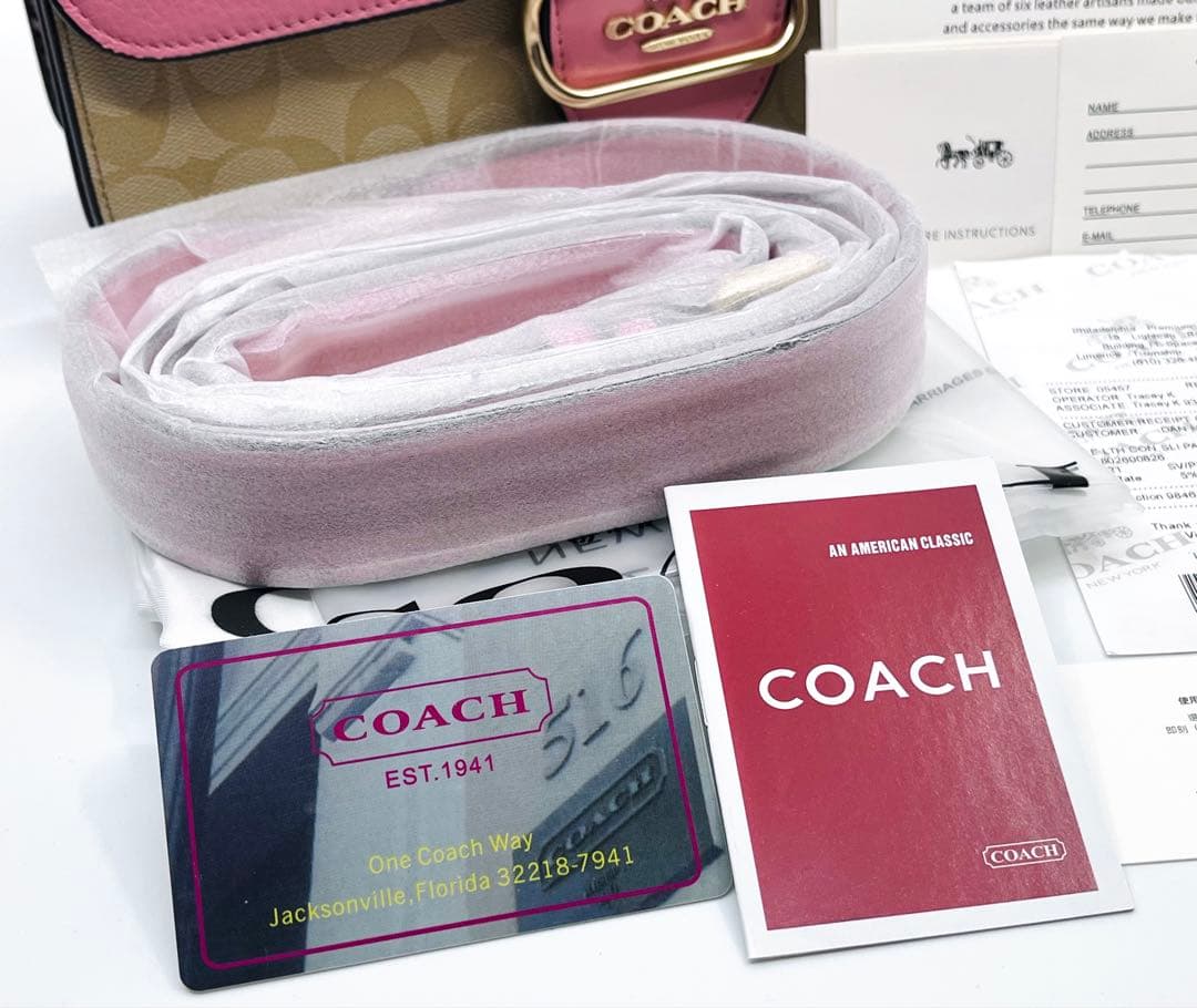 【新品・未使用】COACH シグネチャー ピンク フラップ ショルダー バッグ