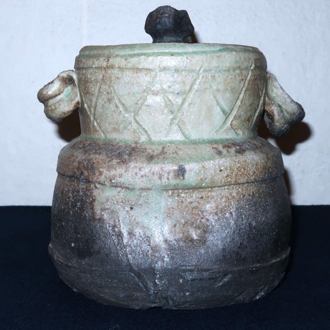 【茶道具】那波翔英作　丹波焼　窯変双耳水指