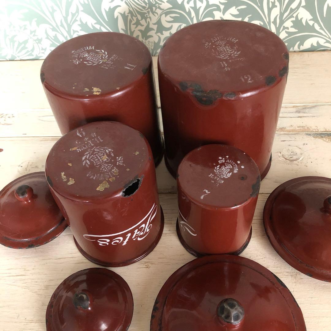 BF社アンティークホーローキャニスターセット 1900年初頭製BB社