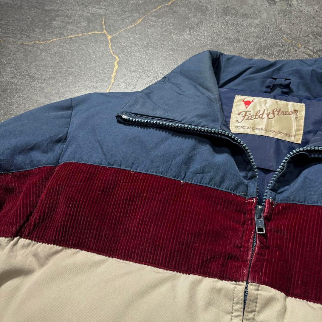 70s80sヴィンテージダウンジャケット生成りバーガンディネイビー短丈古着L
