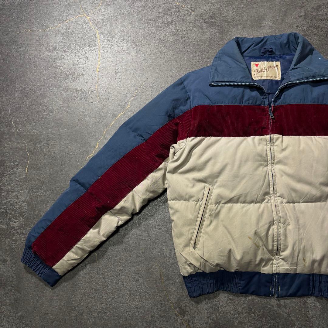 70s80sヴィンテージダウンジャケット生成りバーガンディネイビー短丈古着L