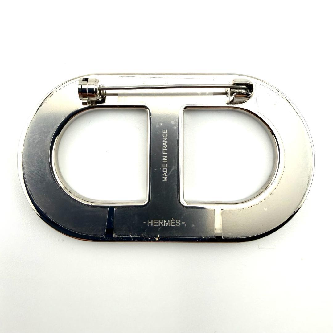 極美品 エルメス ブローチ シェーヌダンクル レザー 黒 ブラック 銀 シルバー