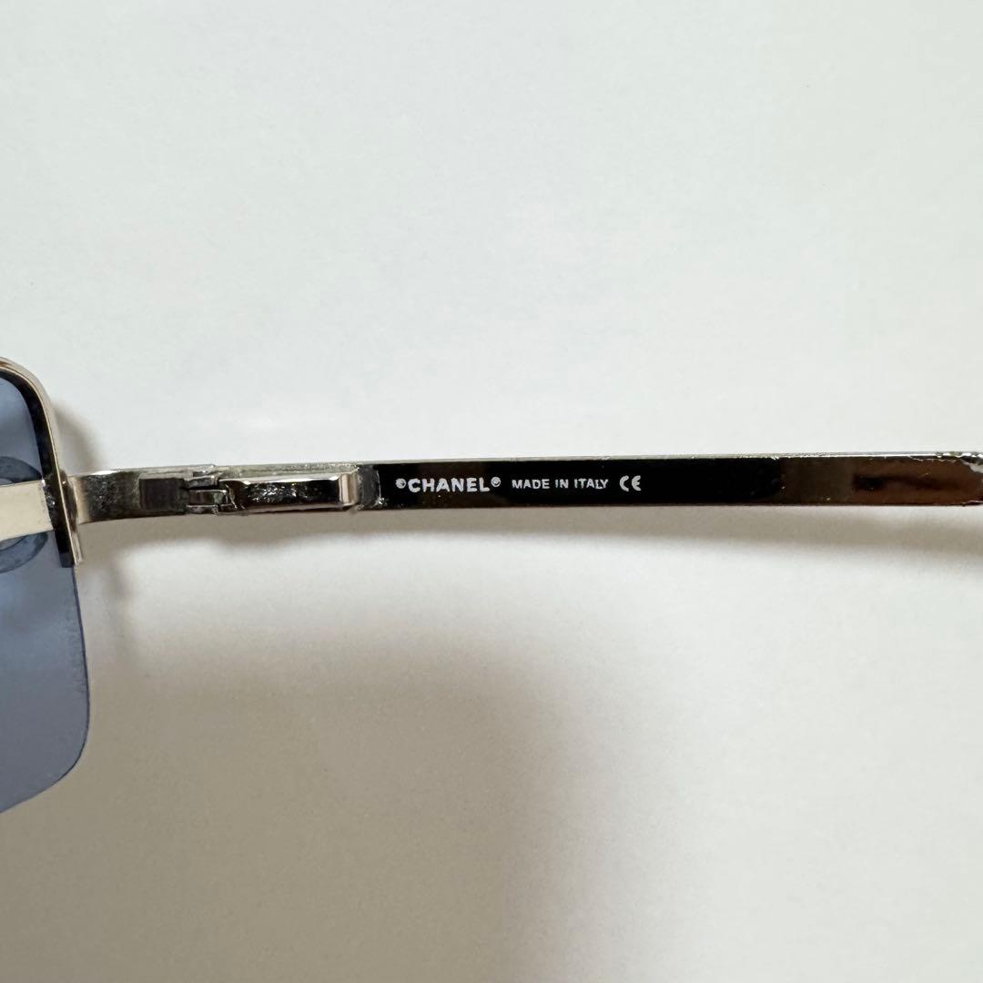 シャネル サングラス リムレス ラインストーン ココマーク シルバー ブルー