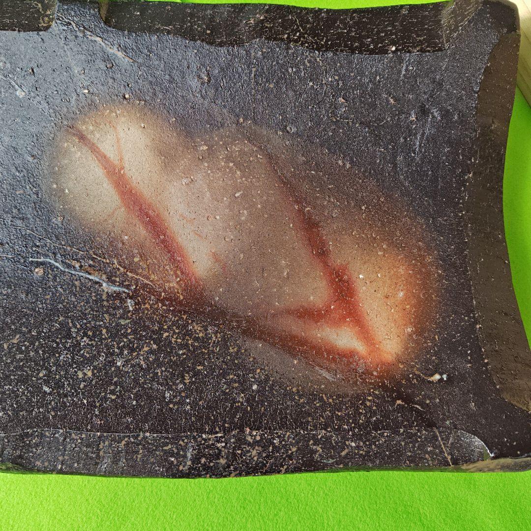 名品、黒備前長方皿、人間国宝伊勢崎淳、最上級、直筆墨書色紙オリジナル額付、