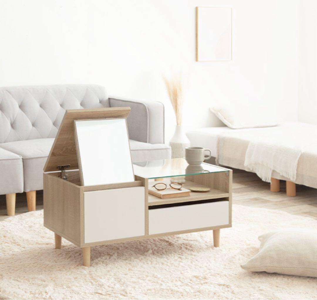 【幅75cm】ドレッサーテーブル 収納付き ディスプレイ収納付き コンパクト