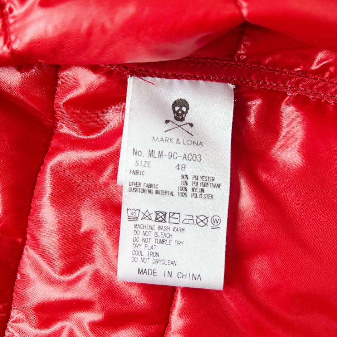 美品 マークアンドロナ ゴルフウェア 中綿ブルゾン 48 赤×紺 撥水 防寒