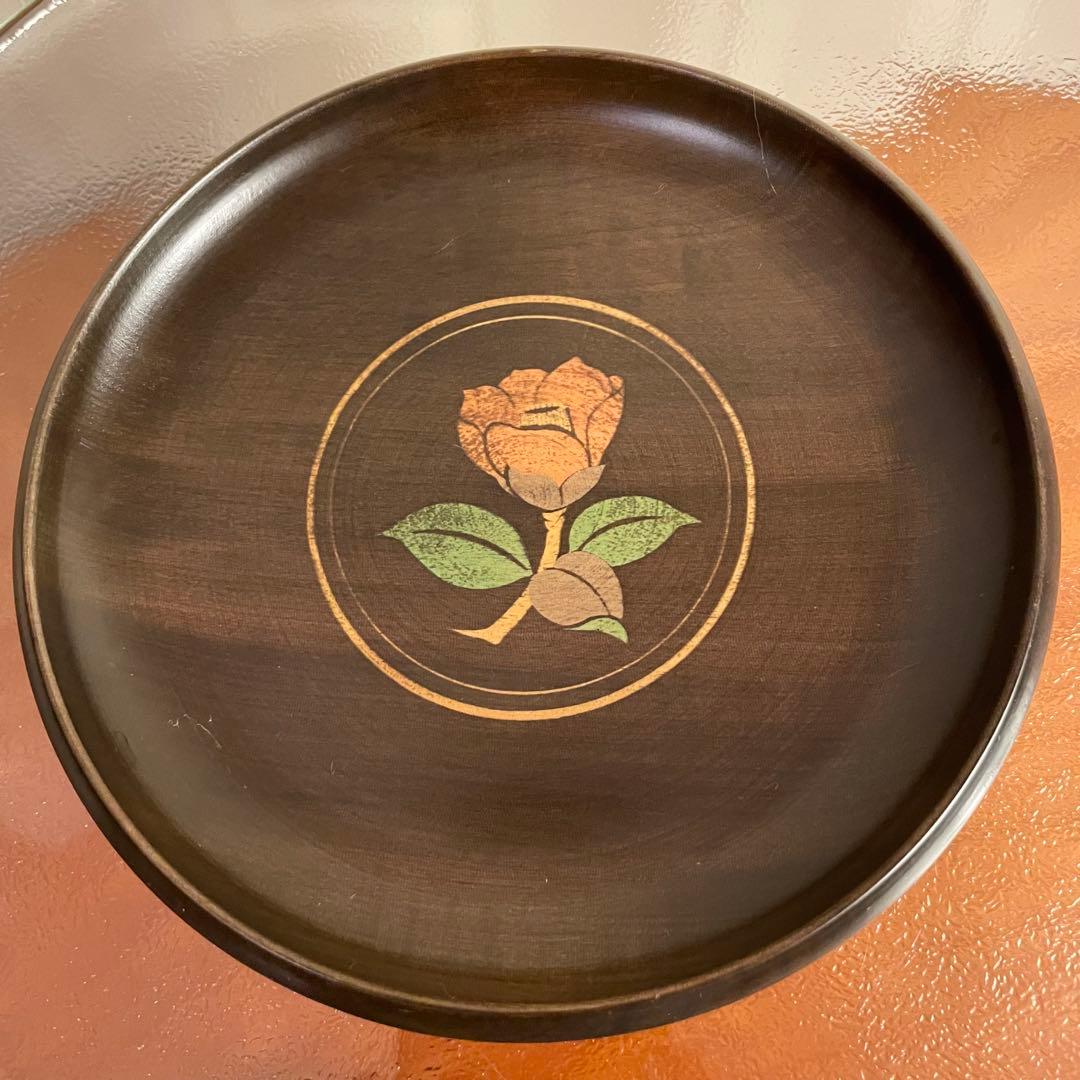 ✨美品✨薔薇柄 天然木(檜)製 皿 4個セット