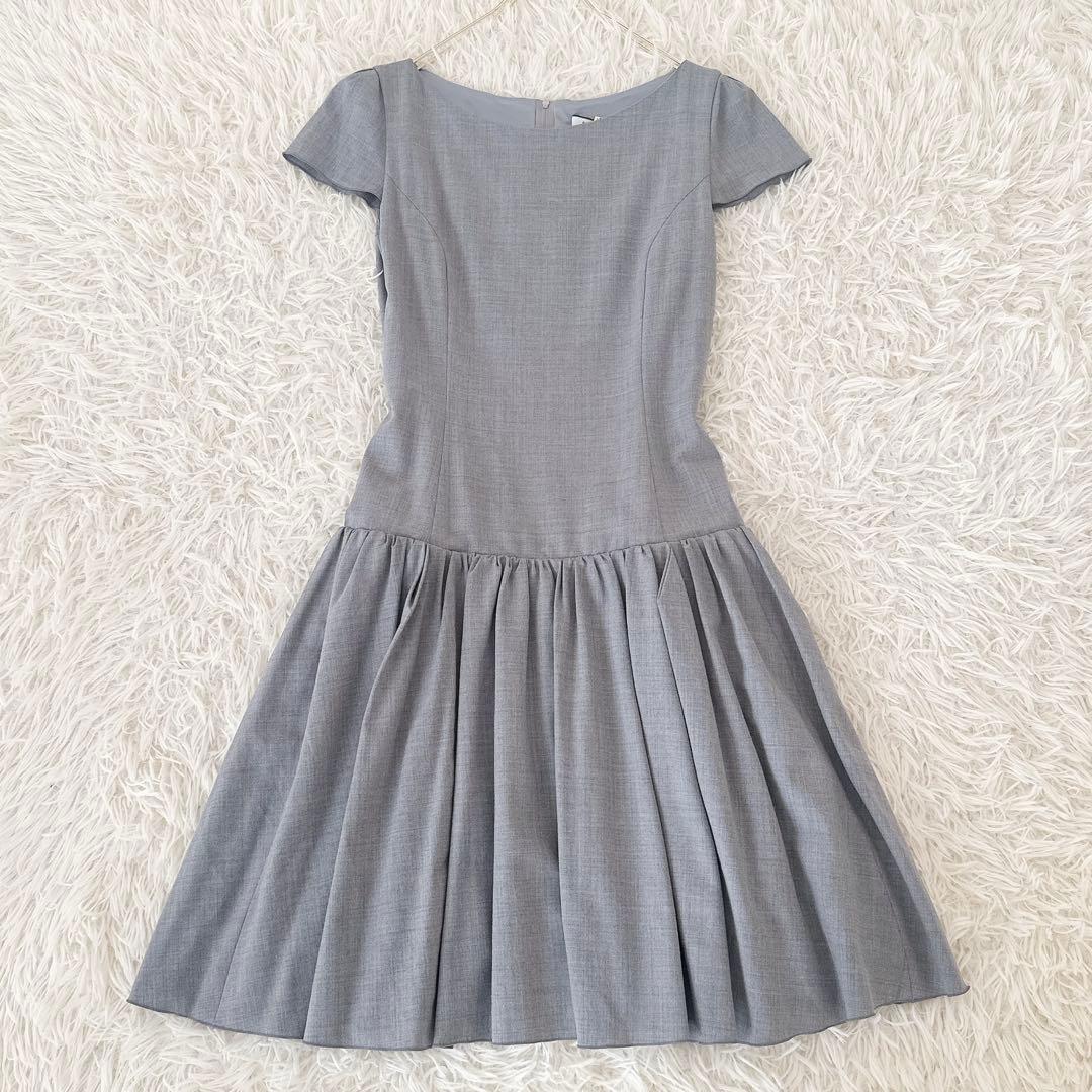 フォクシー✨ギャザー ワンピース フレンチスリーブ プリーツ 膝丈 グレー 40