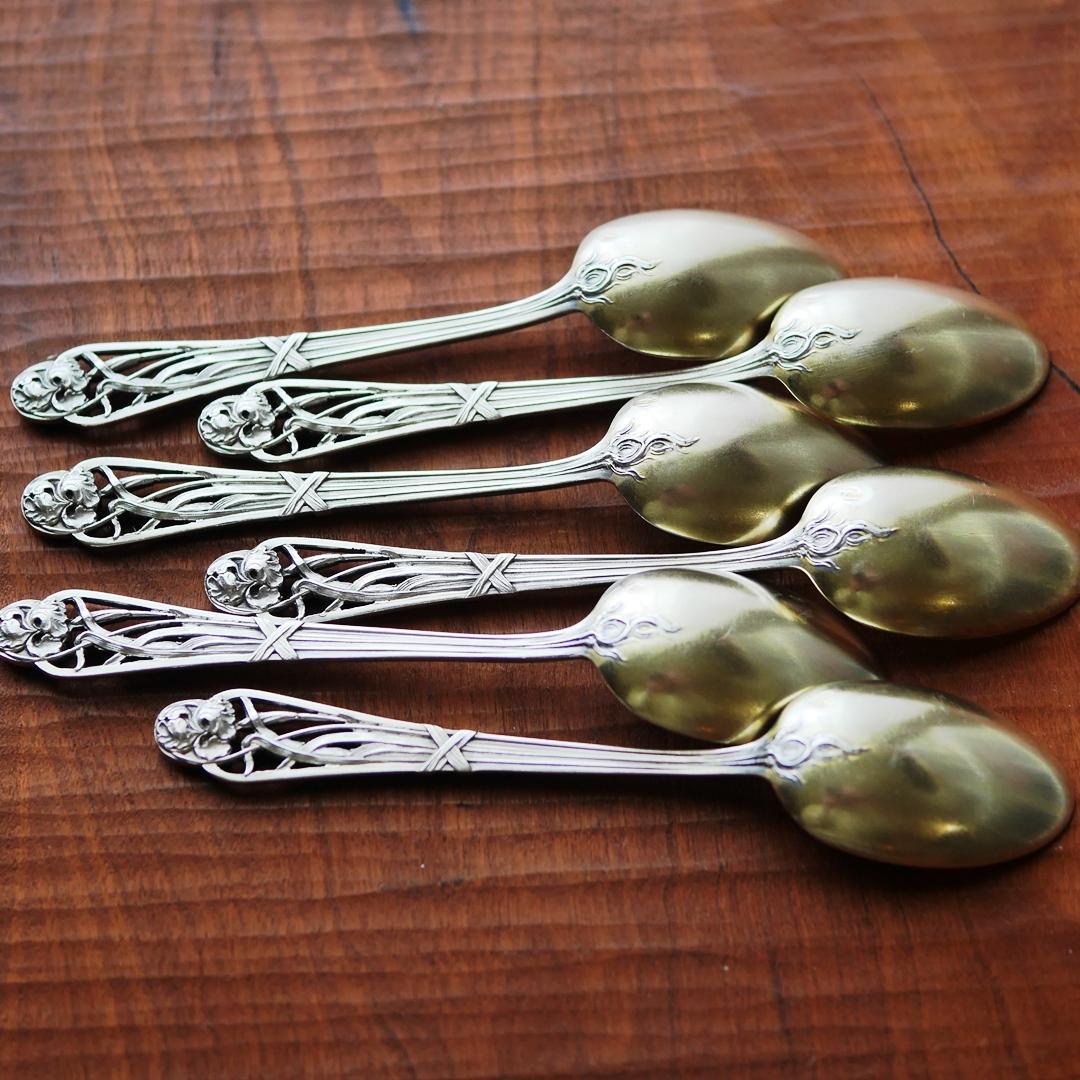 ◆アンティークシルバー◆ティースプーン6本セット◆フランス◆純銀950◆