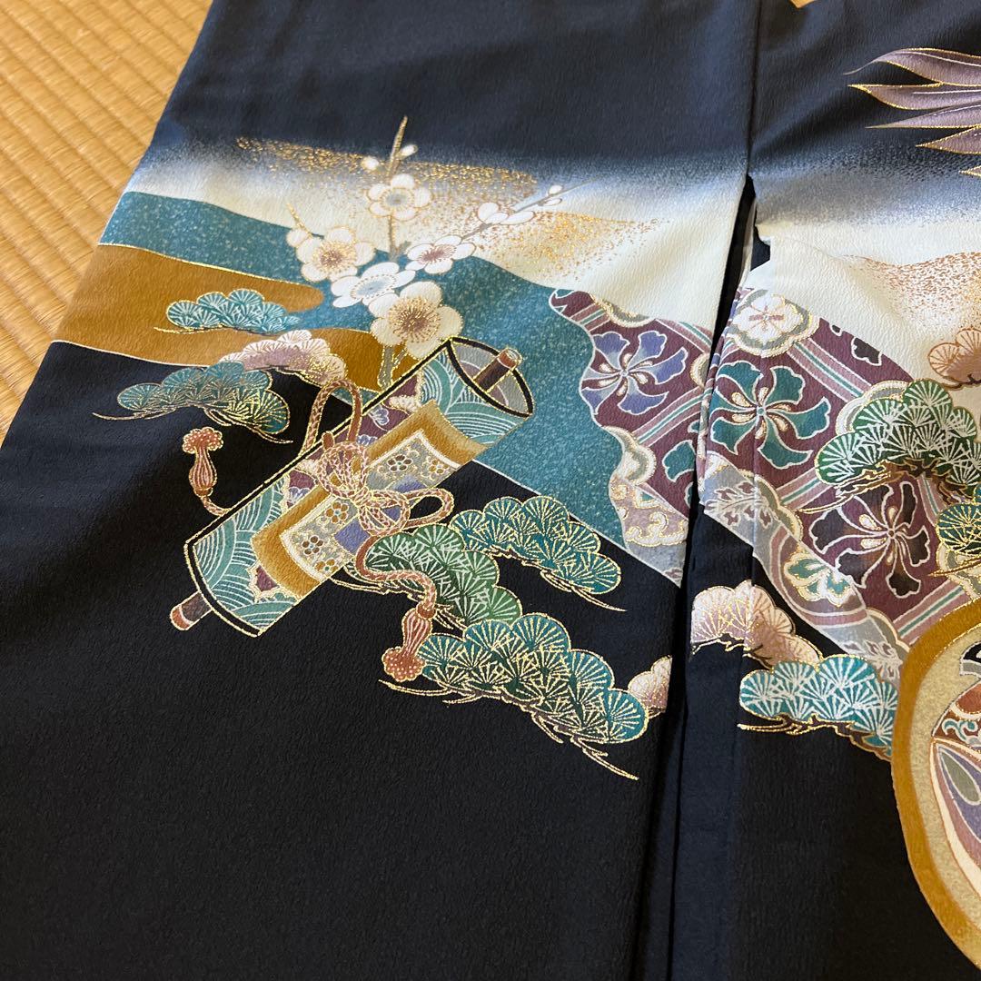 【極美品 大きいサイズ】伝統的な着物 緑とグレーと金糸のグラデーション