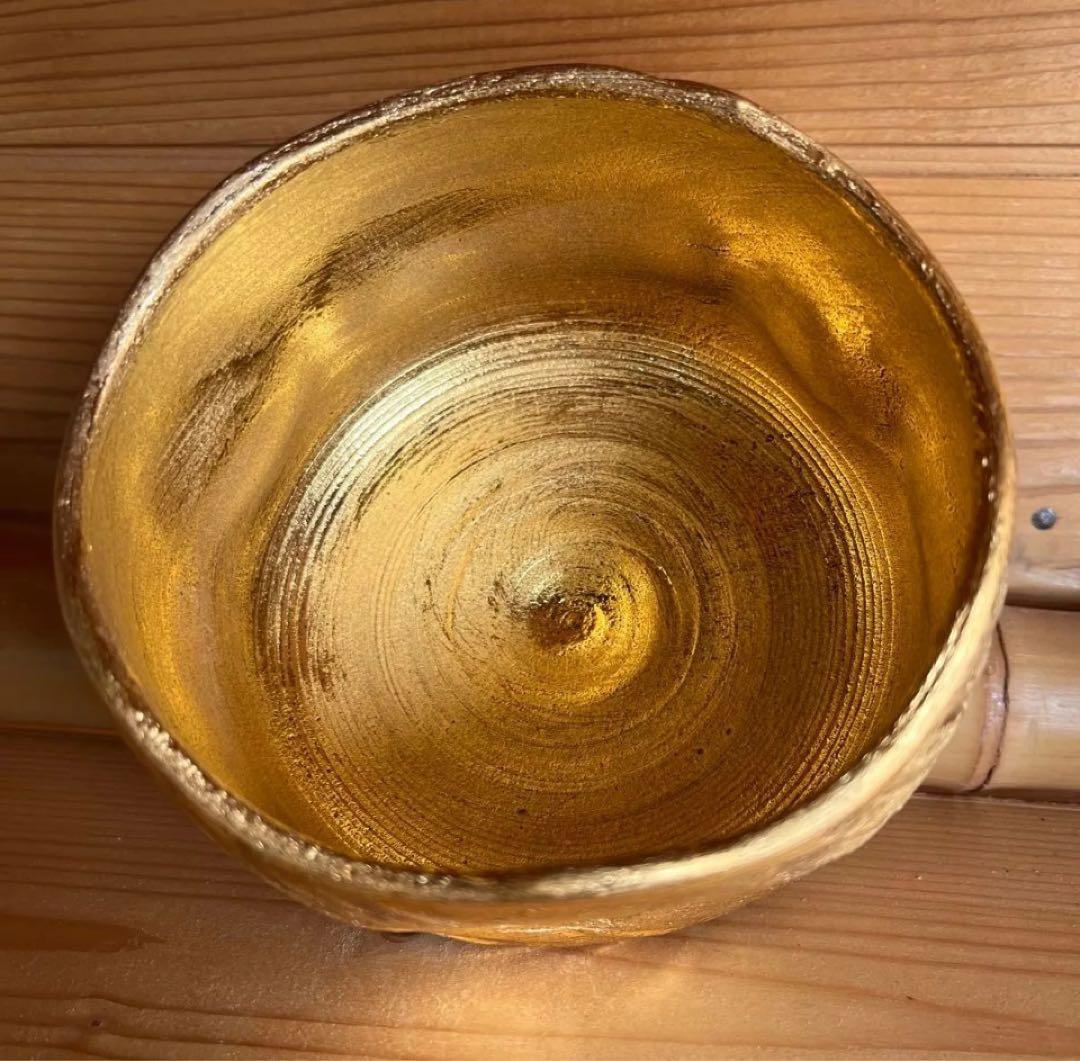 金彩茶碗　陶灼窯　梶原　修　造　金彩捻　茶碗