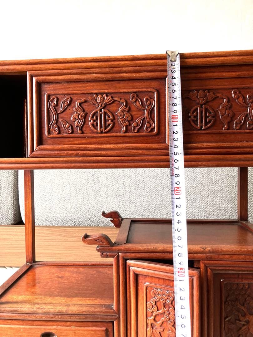 美品 唐木家具 本花梨 総無垢 茶棚 高級 茶道具 飾り棚 彫刻 煎茶道具骨董