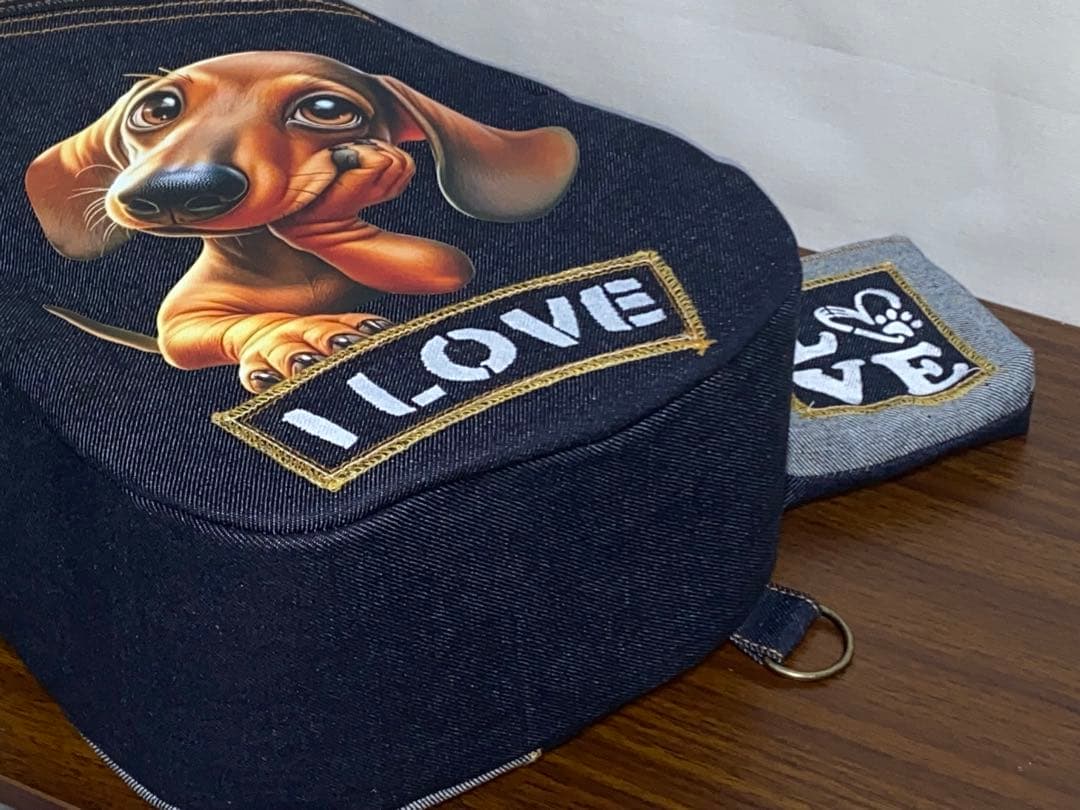 ダックスのプリントイラスト ショルダーバッグ ネイビー